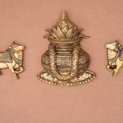 Brass Kalash and Cow Wall Hanging