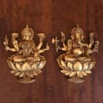 Brass Lakshmi Ganesha Lotus Wall Decor Set
