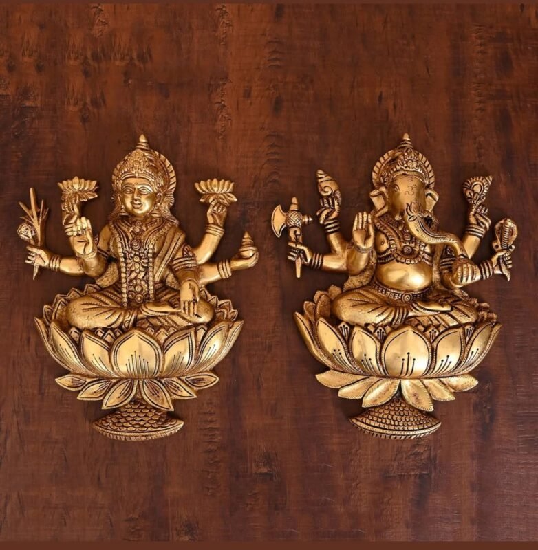 Brass Lakshmi Ganesha Lotus Wall Decor Set