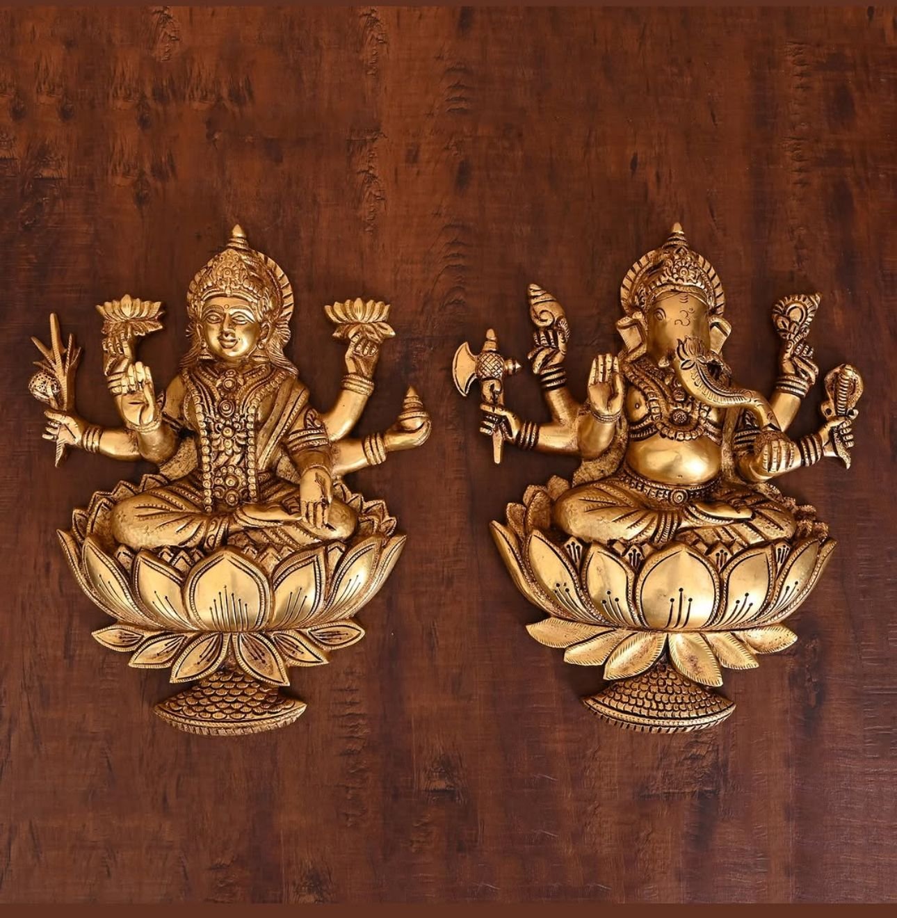 Brass Lakshmi Ganesha Lotus Wall Decor Set Brass Lakshmi Ganesha Lotus Wall Decor Set