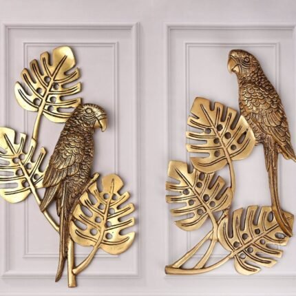 Brass Parrot Leaf Wall Decor Pair