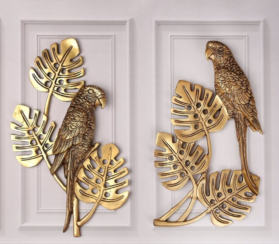 Brass Parrot Leaf Wall Decor Pair