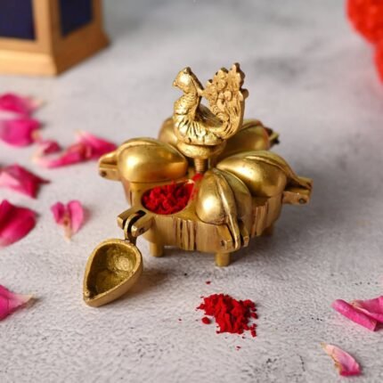 Brass Peacock Kumkum Box