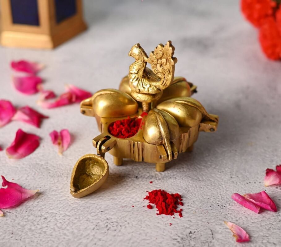 Brass Peacock Kumkum Box