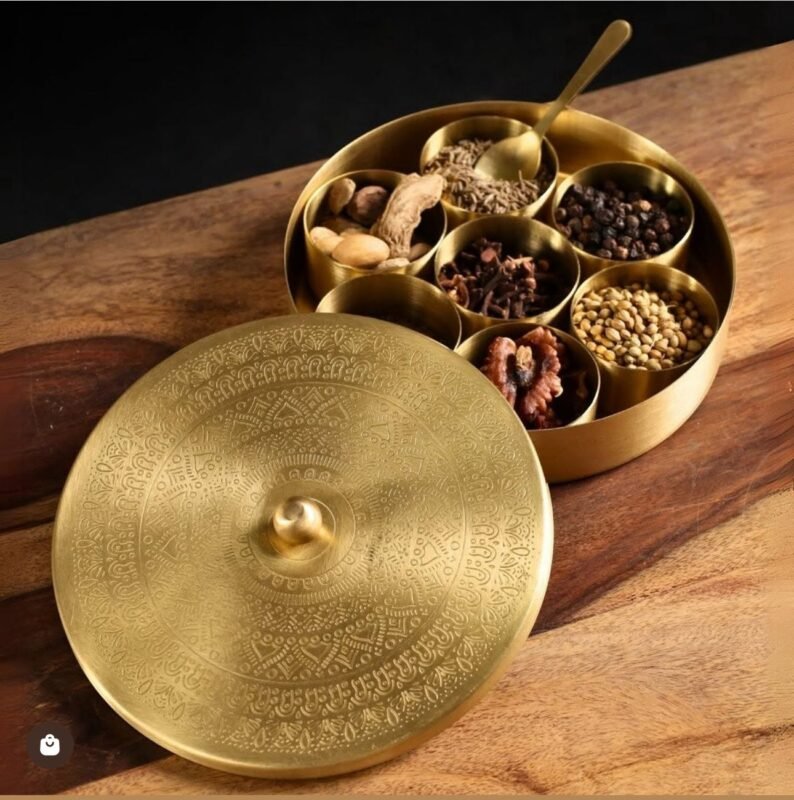 Engraved Brass Masala Dabba Spice Box