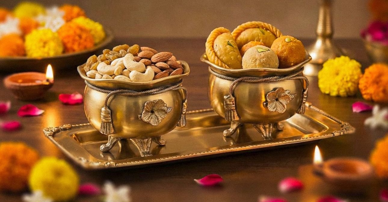 Festive Brass Snack Bowl Tray Set
