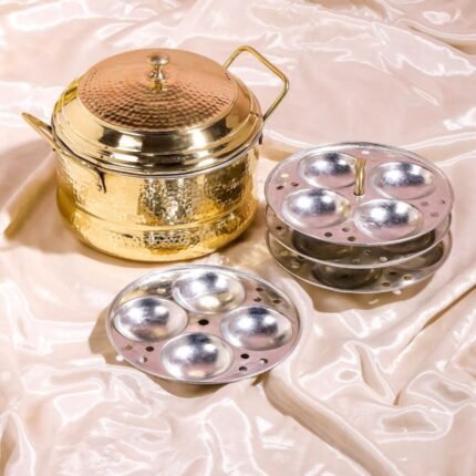 Hammered Brass Idli Steamer Serving Set