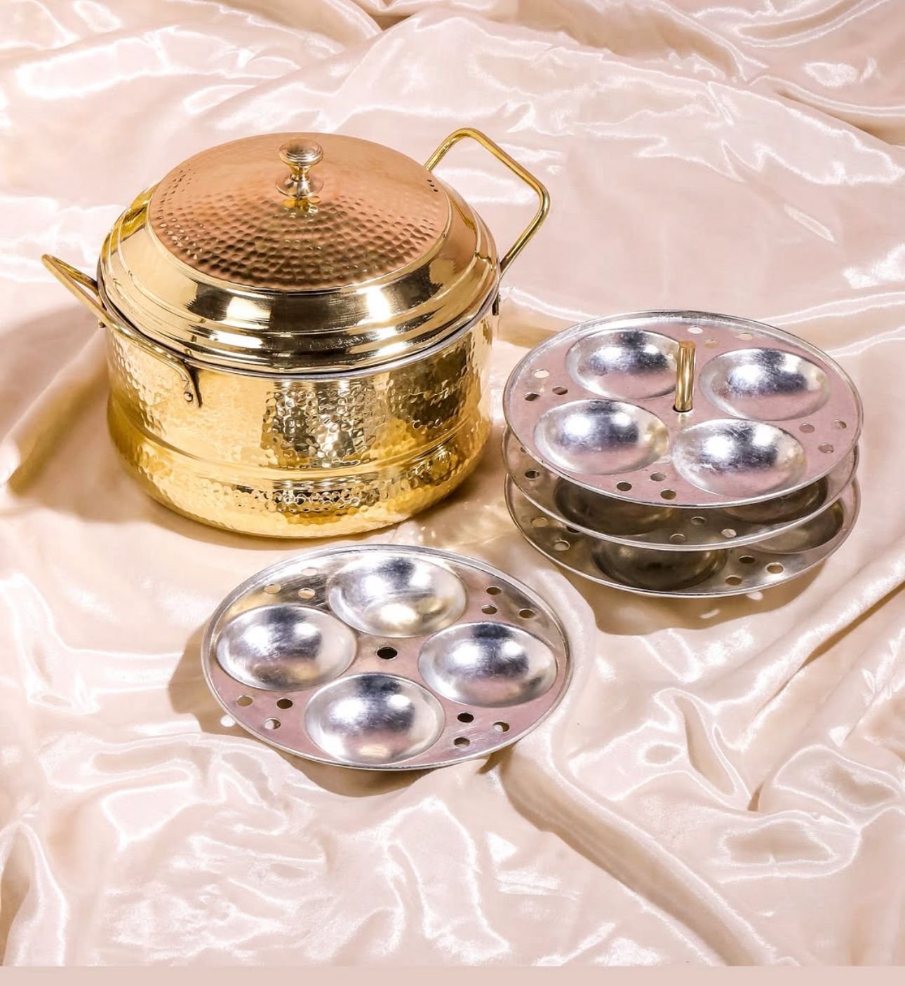 Hammered Brass Idli Steamer Serving Set Hammered Brass Idli Steamer Serving Set