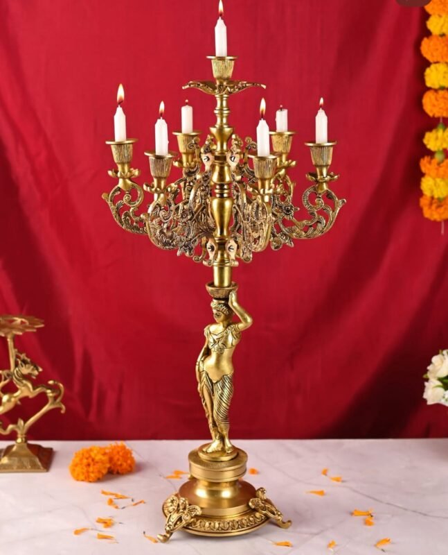 Ornate Brass Seven Candle Candelabra